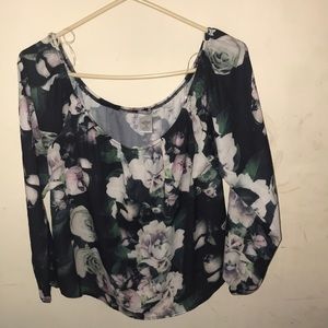 Gray, flower-printed, off the shoulder blouse!